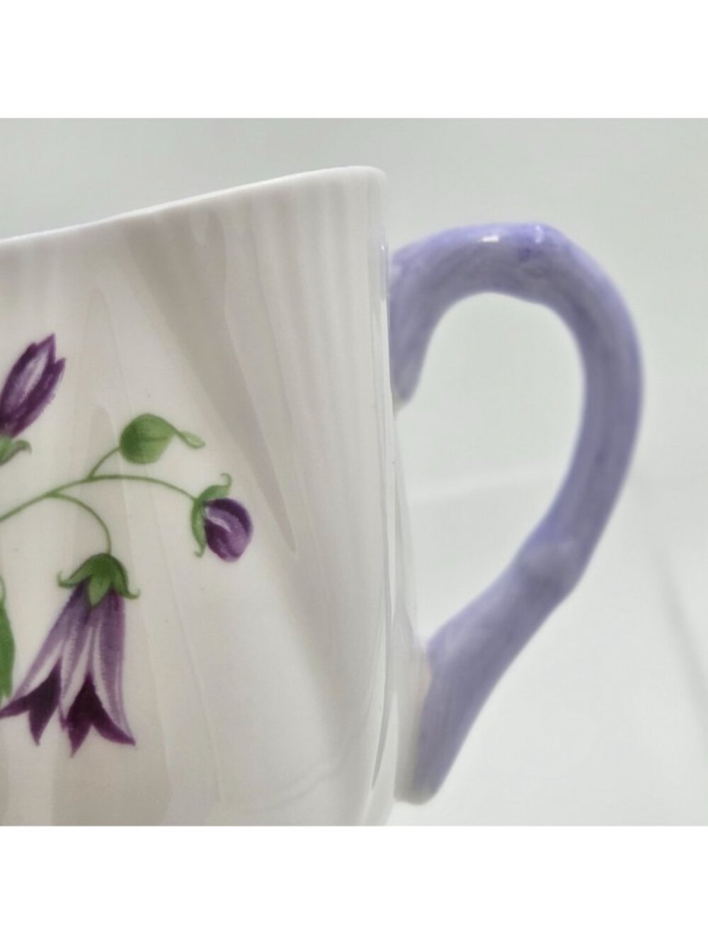 Shelley Campanula Dainty Flat Cup and Saucer Set Purple Flowers Bone China - Picture 10 of 12
